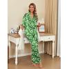 Ekouaer Silk Satin Pajamas Set Women Short Sleeve Pj Sets Button Down Sleepwear 2 Piece Soft Loungewear S-XXL(Green Leaves)