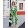 Ekouaer Silk Satin Pajamas Set Women Short Sleeve Pj Sets Button Down Sleepwear 2 Piece Soft Loungewear S-XXL(Green Leaves)