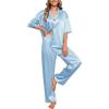 Ekouaer Silk Satin Pajamas Set Women Short Sleeve Pj Sets Button Down Sleepwear 2 Piece Soft Loungewear S-XXL(Light Blue)