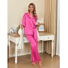 Ekouaer Silk Satin Pajamas Set Women Short Sleeve Pj Sets Button Down Sleepwear 2 Piece Soft Loungewear S-XXL(Rose Red)