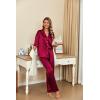 Ekouaer Silk Satin Pajamas Set Women Short Sleeve Pj Sets Button Down Sleepwear 2 Piece Soft Loungewear S-XXL(Wine Red)