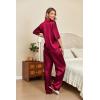 Ekouaer Silk Satin Pajamas Set Women Short Sleeve Pj Sets Button Down Sleepwear 2 Piece Soft Loungewear S-XXL(Wine Red)