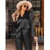 Ekouaer Silk Satin Pajamas Set Womens Long Sleepwear Button Down 2 Piece Classic Soft Loungewear Pjs Set(Black)