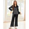 Ekouaer Silk Satin Pajamas Set Womens Long Sleepwear Button Down 2 Piece Classic Soft Loungewear Pjs Set(Black)