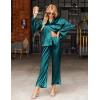 Ekouaer Silk Satin Pajamas Set Womens Long Sleepwear Button Down 2 Piece Classic Soft Loungewear Pjs Set(Blue Green)