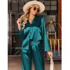 Ekouaer Silk Satin Pajamas Set Womens Long Sleepwear Button Down 2 Piece Classic Soft Loungewear Pjs Set(Blue Green)