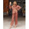 Ekouaer Silk Satin Pajamas Set Womens Long Sleepwear Button Down 2 Piece Classic Soft Loungewear Pjs Set(Brown)