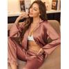 Ekouaer Silk Satin Pajamas Set Womens Long Sleepwear Button Down 2 Piece Classic Soft Loungewear Pjs Set(Brown)
