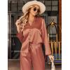 Ekouaer Silk Satin Pajamas Set Womens Long Sleepwear Button Down 2 Piece Classic Soft Loungewear Pjs Set(Brown)