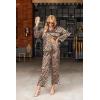 Ekouaer Silk Satin Pajamas Set Womens Long Sleepwear Button Down 2 Piece Classic Soft Loungewear Pjs Set(Brown Leopard)