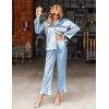 Ekouaer Silk Satin Pajamas Set Womens Long Sleepwear Button Down 2 Piece Classic Soft Loungewear Pjs Set(Clear Blue)