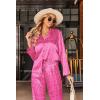 Ekouaer Silk Satin Pajamas Set Womens Long Sleepwear Button Down 2 Piece Classic Soft Loungewear Pjs Set(Hot Pink Leopard)