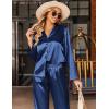 Ekouaer Silk Satin Pajamas Set Womens Long Sleepwear Button Down 2 Piece Classic Soft Loungewear Pjs Set(Navy Blue)