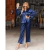 Ekouaer Silk Satin Pajamas Set Womens Long Sleepwear Button Down 2 Piece Classic Soft Loungewear Pjs Set(Navy Blue)