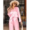 Ekouaer Silk Satin Pajamas Set Womens Long Sleepwear Button Down 2 Piece Classic Soft Loungewear Pjs Set(Pink)