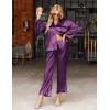 Ekouaer Silk Satin Pajamas Set Womens Long Sleepwear Button Down 2 Piece Classic Soft Loungewear Pjs Set(Purple)