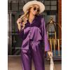 Ekouaer Silk Satin Pajamas Set Womens Long Sleepwear Button Down 2 Piece Classic Soft Loungewear Pjs Set(Purple)