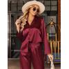 Ekouaer Silk Satin Pajamas Set Womens Long Sleepwear Button Down 2 Piece Classic Soft Loungewear Pjs Set(Wine Red)