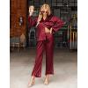 Ekouaer Silk Satin Pajamas Set Womens Long Sleepwear Button Down 2 Piece Classic Soft Loungewear Pjs Set(Wine Red)