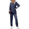 Ekouaer Sweatsuits Womens Loungewear Set Tracksuit Long Sleeve Pajamas Set with Pockets 2 Piece Outfits Lounge Sets(Navy Blue)
