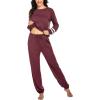 Ekouaer Sweatsuits Womens Loungewear Set Tracksuit Long Sleeve Pajamas Set with Pockets 2 Piece Outfits Lounge Sets(Wine Red)