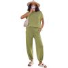 Ekouaer Two Piece Outfits Lounge Sets for Women Sweater Sets Knit Short Sleeve Tops Jogger Pants Matching Tracksuit(Army Green)