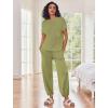 Ekouaer Two Piece Outfits Lounge Sets for Women Sweater Sets Knit Short Sleeve Tops Jogger Pants Matching Tracksuit(Army Green)