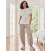 Ekouaer Two Piece Outfits Lounge Sets for Women Sweater Sets Knit Short Sleeve Tops Jogger Pants Matching Tracksuit(Beige)