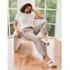 Ekouaer Two Piece Outfits Lounge Sets for Women Sweater Sets Knit Short Sleeve Tops Jogger Pants Matching Tracksuit(Beige)