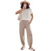 Ekouaer Two Piece Outfits Lounge Sets for Women Sweater Sets Knit Short Sleeve Tops Jogger Pants Matching Tracksuit(Beige)
