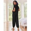Ekouaer Two Piece Outfits Lounge Sets for Women Sweater Sets Knit Short Sleeve Tops Jogger Pants Matching Tracksuit(Black)