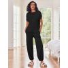 Ekouaer Two Piece Outfits Lounge Sets for Women Sweater Sets Knit Short Sleeve Tops Jogger Pants Matching Tracksuit(Black)