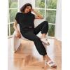 Ekouaer Two Piece Outfits Lounge Sets for Women Sweater Sets Knit Short Sleeve Tops Jogger Pants Matching Tracksuit(Black)