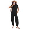 Ekouaer Two Piece Outfits Lounge Sets for Women Sweater Sets Knit Short Sleeve Tops Jogger Pants Matching Tracksuit(Black)