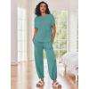 Ekouaer Two Piece Outfits Lounge Sets for Women Sweater Sets Knit Short Sleeve Tops Jogger Pants Matching Tracksuit(Blue Green)