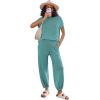 Ekouaer Two Piece Outfits Lounge Sets for Women Sweater Sets Knit Short Sleeve Tops Jogger Pants Matching Tracksuit(Blue Green)