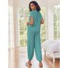 Ekouaer Two Piece Outfits Lounge Sets for Women Sweater Sets Knit Short Sleeve Tops Jogger Pants Matching Tracksuit(Blue Green)