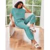Ekouaer Two Piece Outfits Lounge Sets for Women Sweater Sets Knit Short Sleeve Tops Jogger Pants Matching Tracksuit(Blue Green)
