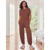 Ekouaer Two Piece Outfits Lounge Sets for Women Sweater Sets Knit Short Sleeve Tops Jogger Pants Matching Tracksuit(Clay)