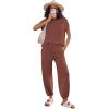 Ekouaer Two Piece Outfits Lounge Sets for Women Sweater Sets Knit Short Sleeve Tops Jogger Pants Matching Tracksuit(Clay)