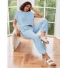Ekouaer Two Piece Outfits Lounge Sets for Women Sweater Sets Knit Short Sleeve Tops Jogger Pants Matching Tracksuit(Clear Blue)