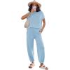 Ekouaer Two Piece Outfits Lounge Sets for Women Sweater Sets Knit Short Sleeve Tops Jogger Pants Matching Tracksuit(Clear Blue)