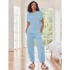 Ekouaer Two Piece Outfits Lounge Sets for Women Sweater Sets Knit Short Sleeve Tops Jogger Pants Matching Tracksuit(Clear Blue)