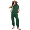 Ekouaer Two Piece Outfits Lounge Sets for Women Sweater Sets Knit Short Sleeve Tops Jogger Pants Matching Tracksuit(Dark Green)