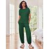 Ekouaer Two Piece Outfits Lounge Sets for Women Sweater Sets Knit Short Sleeve Tops Jogger Pants Matching Tracksuit(Dark Green)