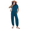 Ekouaer Two Piece Outfits Lounge Sets for Women Sweater Sets Knit Short Sleeve Tops Jogger Pants Matching Tracksuit(Deep Blue)