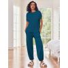 Ekouaer Two Piece Outfits Lounge Sets for Women Sweater Sets Knit Short Sleeve Tops Jogger Pants Matching Tracksuit(Deep Blue)