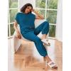 Ekouaer Two Piece Outfits Lounge Sets for Women Sweater Sets Knit Short Sleeve Tops Jogger Pants Matching Tracksuit(Deep Blue)