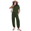 Ekouaer Two Piece Outfits Lounge Sets for Women Sweater Sets Knit Short Sleeve Tops Jogger Pants Matching Tracksuit(Green)