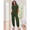 Ekouaer Two Piece Outfits Lounge Sets for Women Sweater Sets Knit Short Sleeve Tops Jogger Pants Matching Tracksuit(Green)